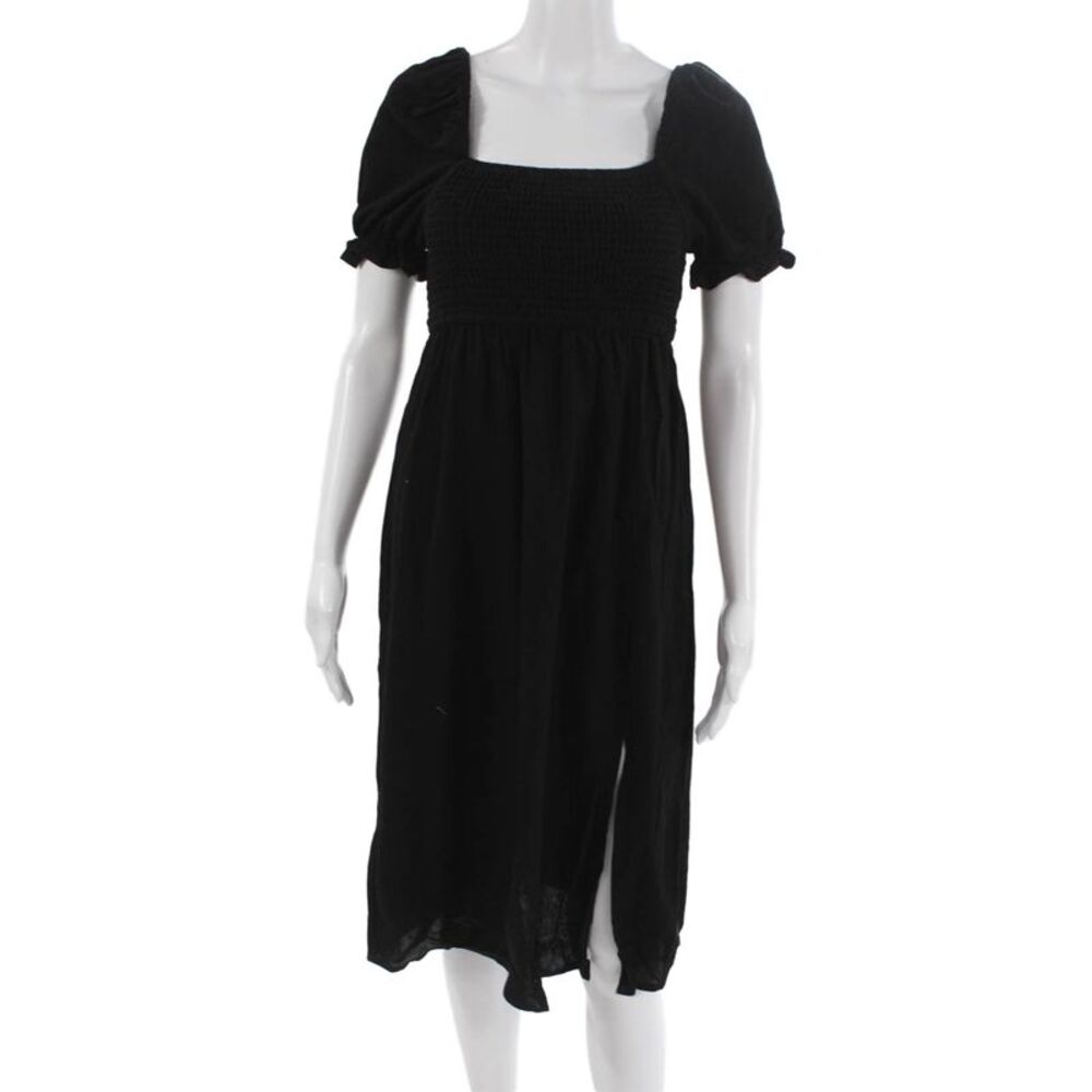 R. Vivimos Women Fit & Flare Black Square Neck Short Sleeve Dress Size S